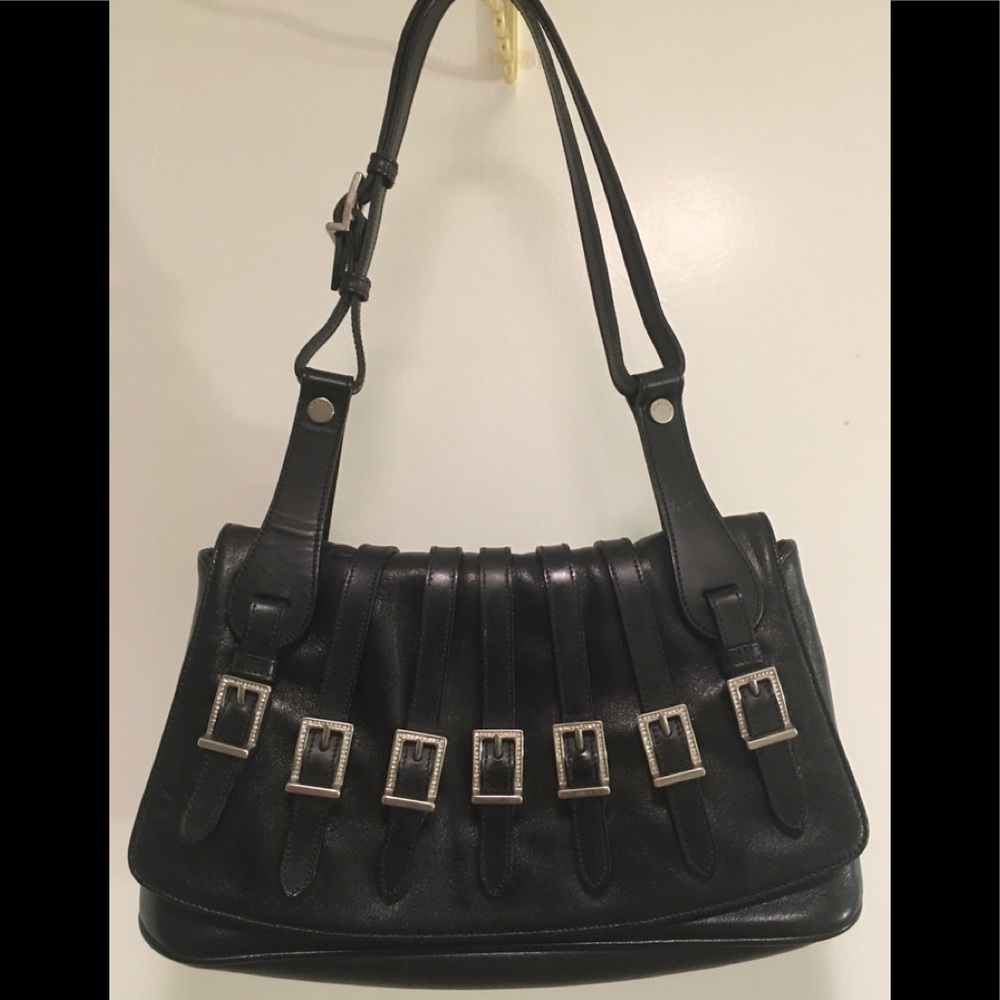 RARE VERSACE Black Leather UNUSUAL Detailed Bag